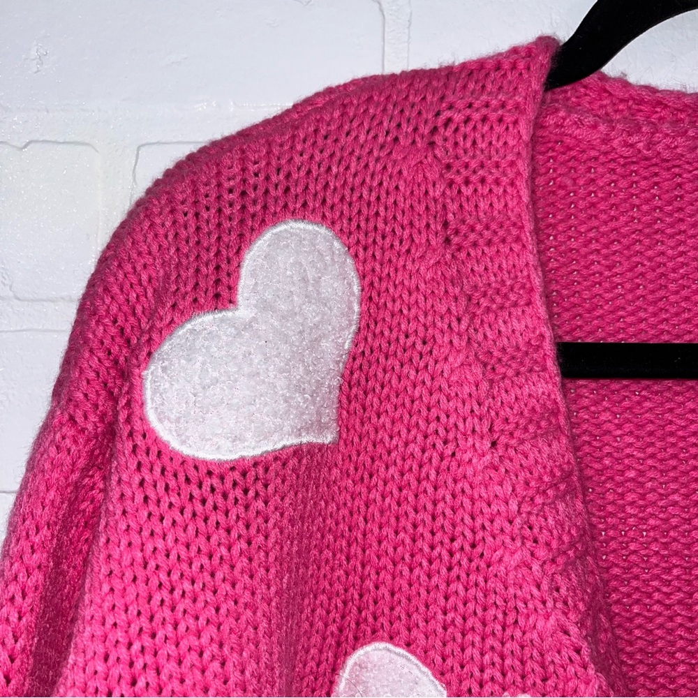 Pink with White Hearts Cardigan Barbie Sweater Valentine’s Day Scandi Girl - Picture 2 of 14